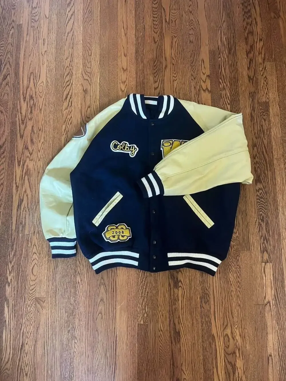 Vintage Custom Colby WS 2008 Navy Wool and Leather Varsity Letterman Jacket